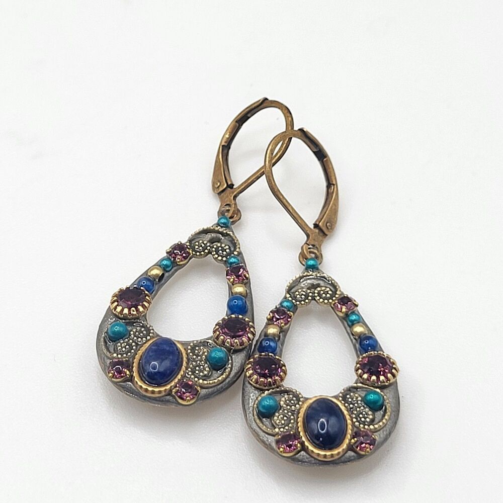 Bohemian Baroque Earrings Lapis Amtheyst 2in